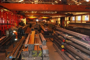 Steel stock being unloaded